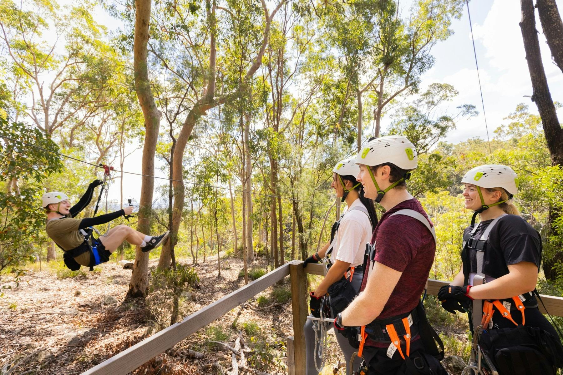Guests watching a friend do a zipline