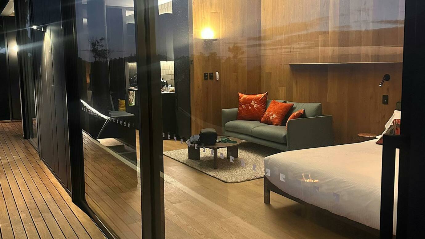 Looking in from the patio of Pat's Farm Chalets