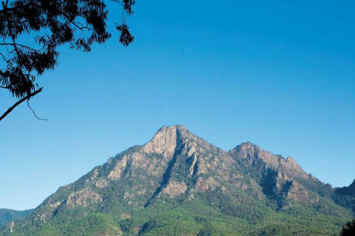 Mount Barney with farmland in foreground.