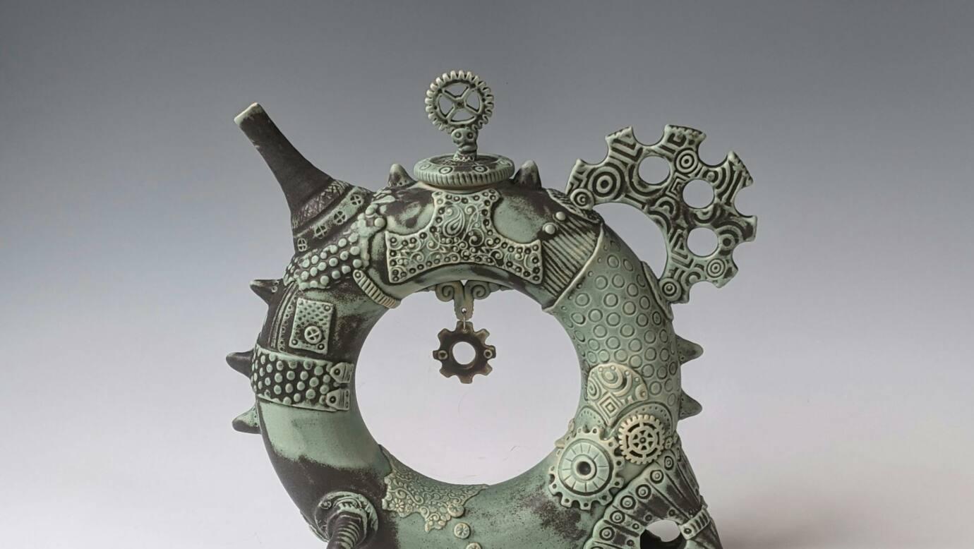 donut shaped Steampunk teapot by PJ Pottery