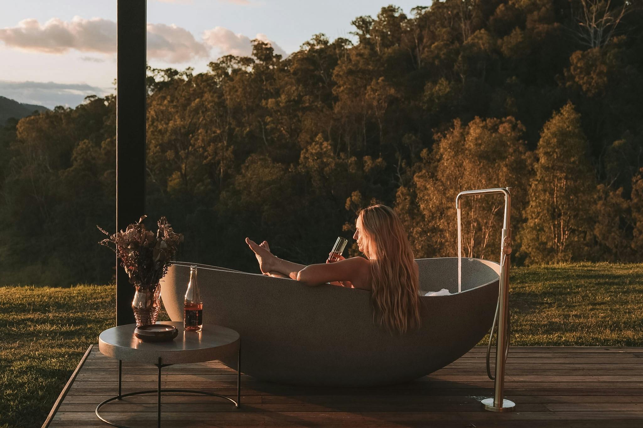 Outdoor bath surrounded by scenic views